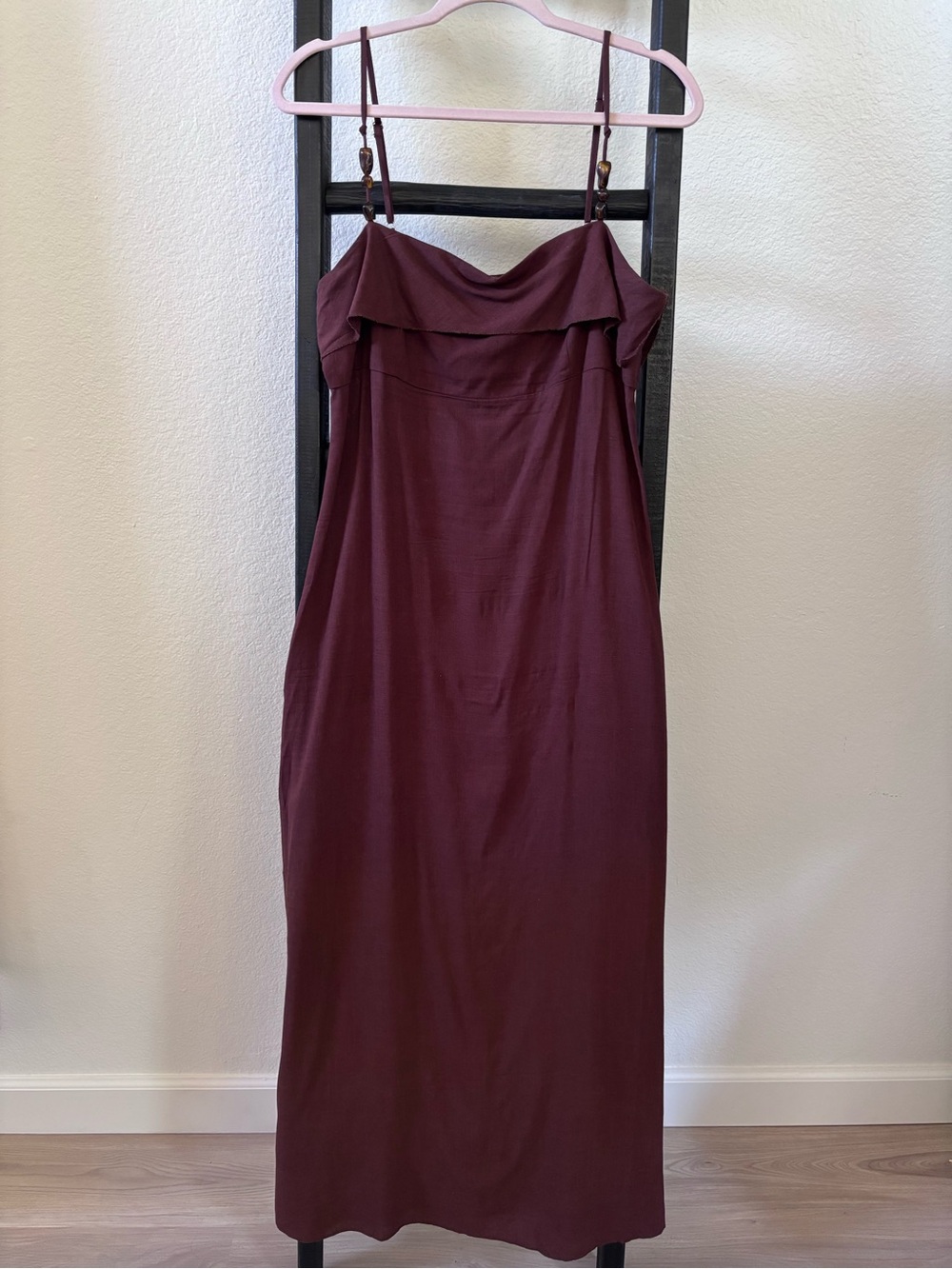 Paper Heart Boho Brown Linen Blend Maxi Dress Size Large Beachy Fall Flowy - Picture 2 of 10